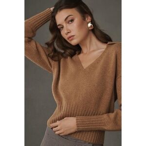 NEW Reformation Beckie Cashmere Collared Sweater Panko Large